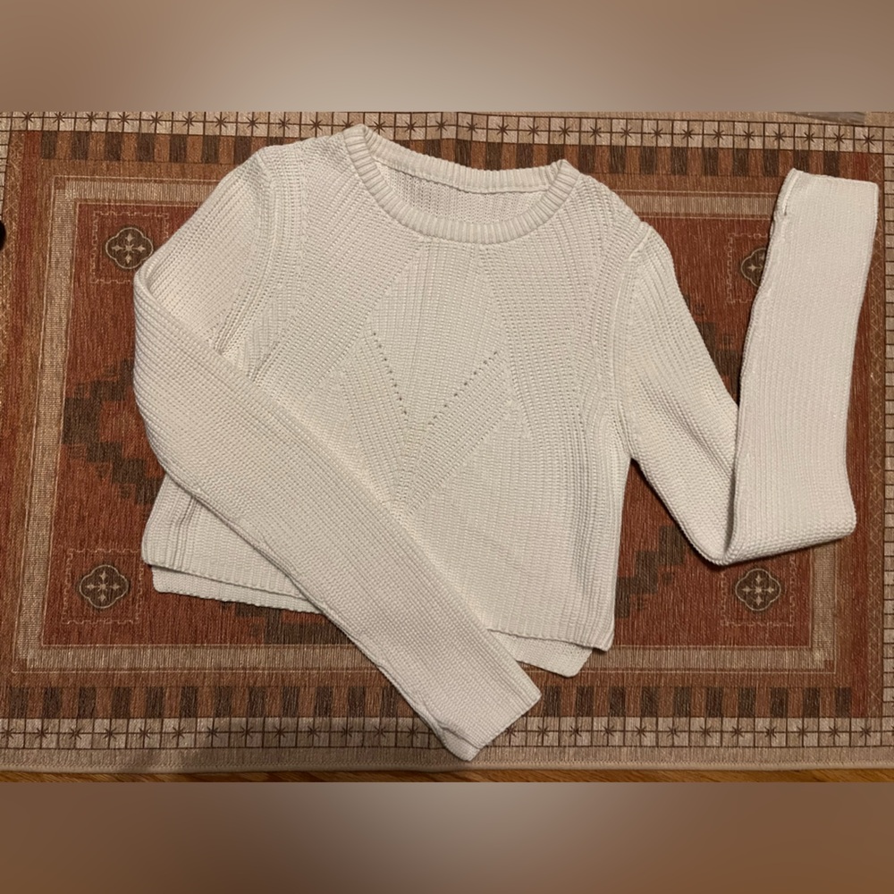 Vintage White Cropped Crewneck Knit Sweater